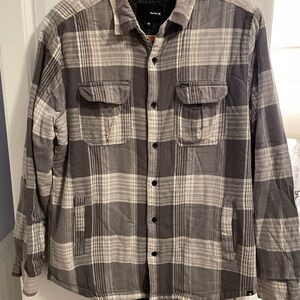 Hurley Men Button Up Shirt M Gray Plaid Sherpa Lined Shacket Long Sleeve